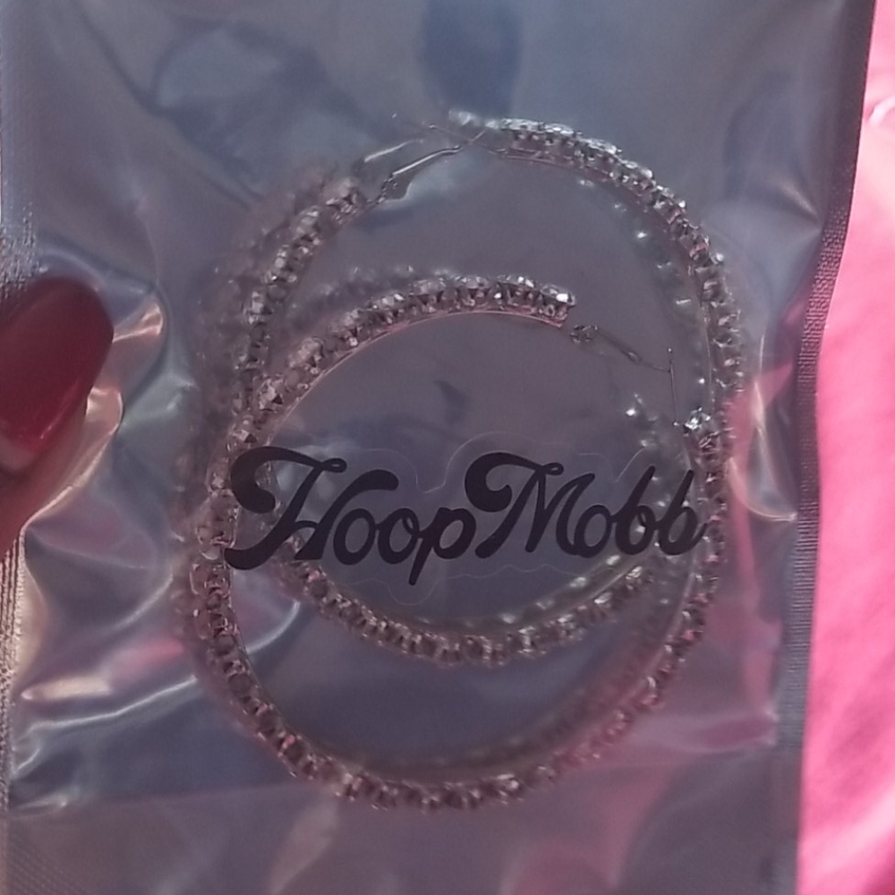 Diamond studded hoop earrings silver